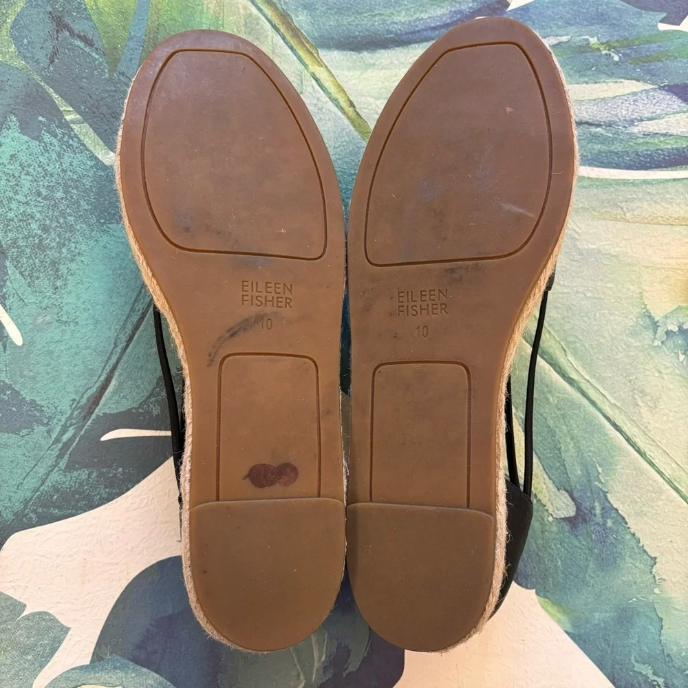 EILEEN FISHER Lee Leather Espadrille Black Size 10 Flats